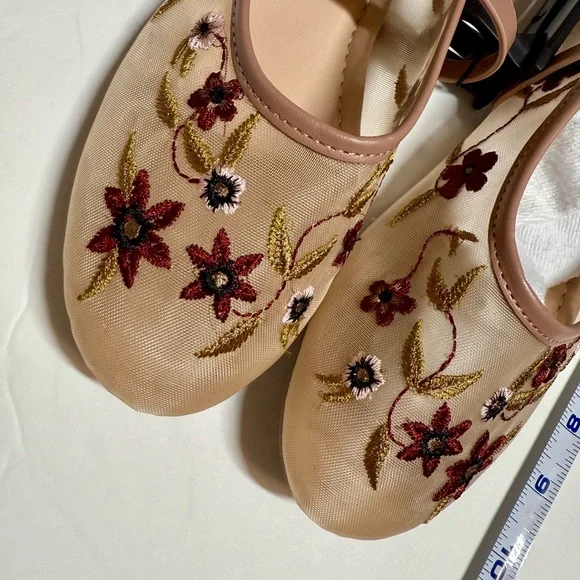 Time and Tru Women's Embroidered Flats - Beige and Burgundy - Picture 3 of 6